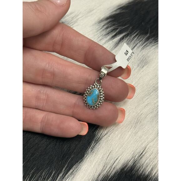 Native American SW Sterling Silver Blue Ridge Turquoise Pendant - Picture 1 of 8